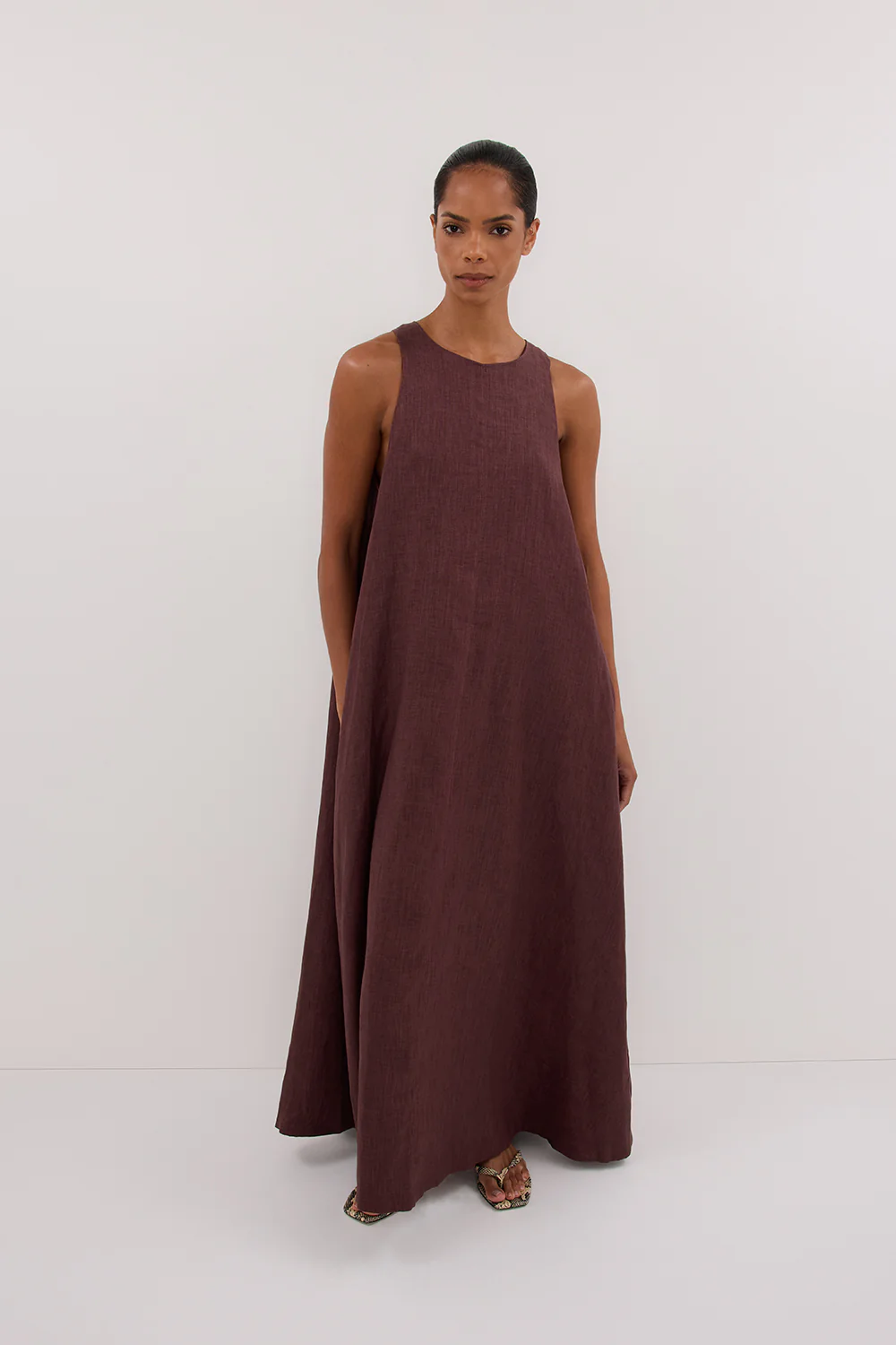 ISABELLE WALNUT LINEN MIDI DRESS - Yukikoi