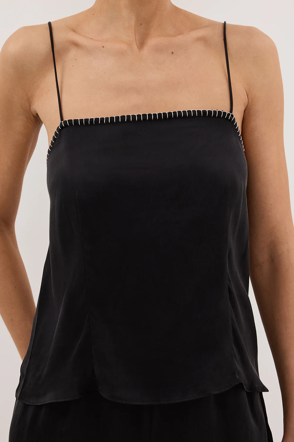 PIPER BLACK SLEEVELESS SILK STITCH DETAIL CAMI TOP - Yukikoi
