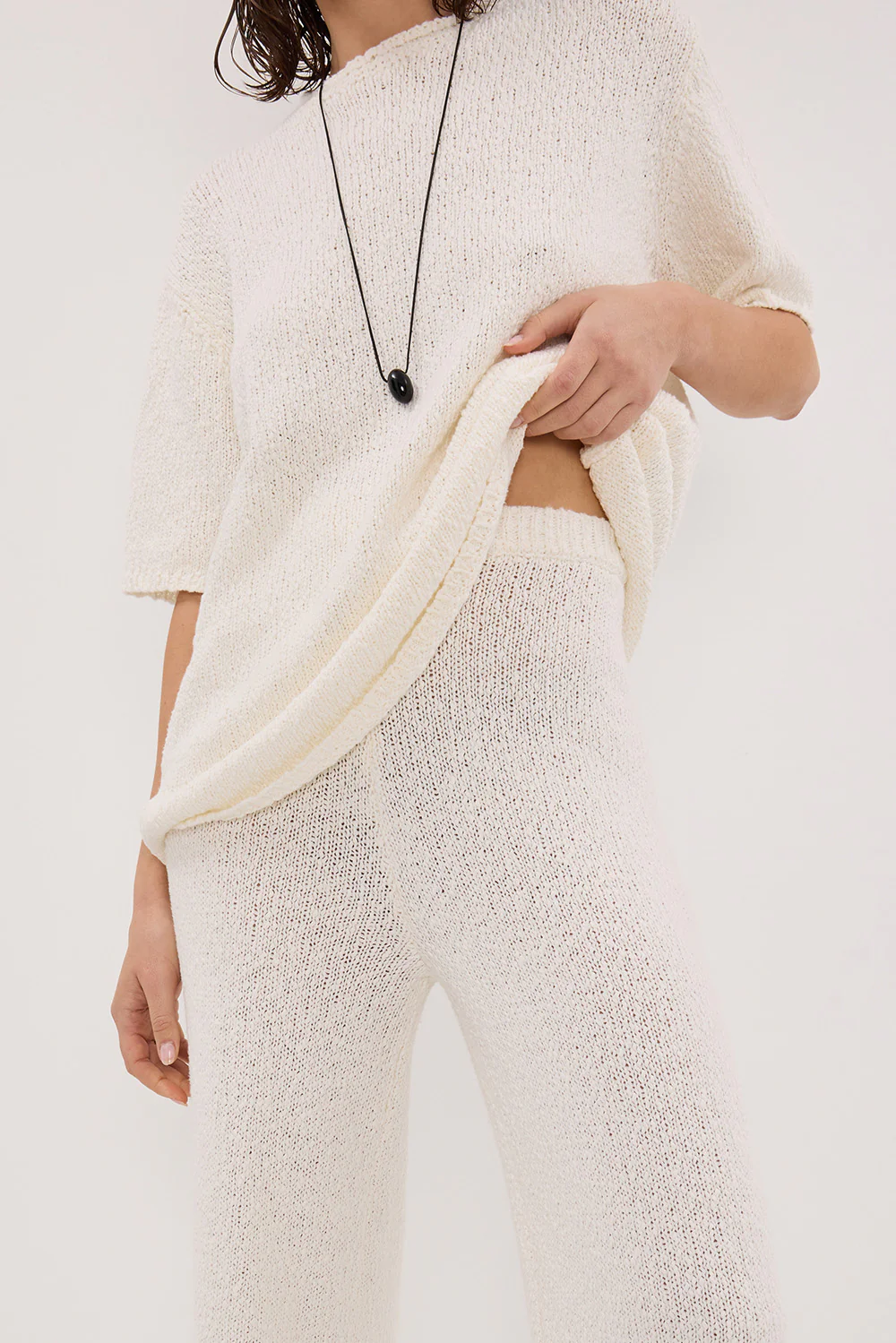 SUE OFF WHITE FRINGE KNIT PANT - Yukikoi