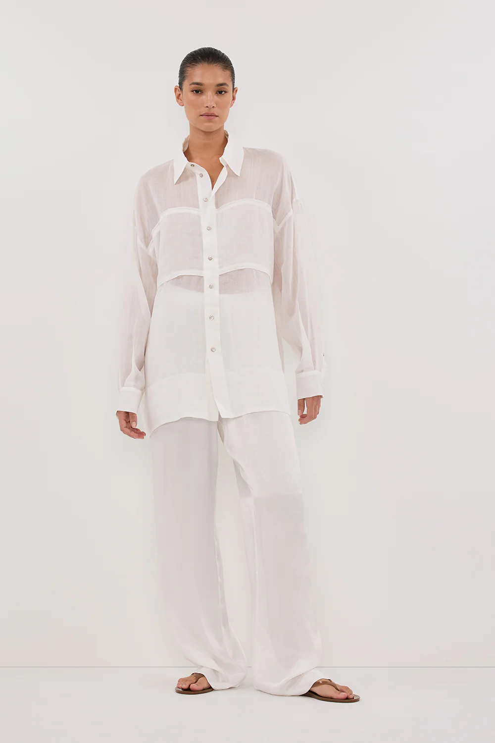 KAI WHITE OVERSIZED RAMIE LONG SLEEVE SHIRT - Yukikoi