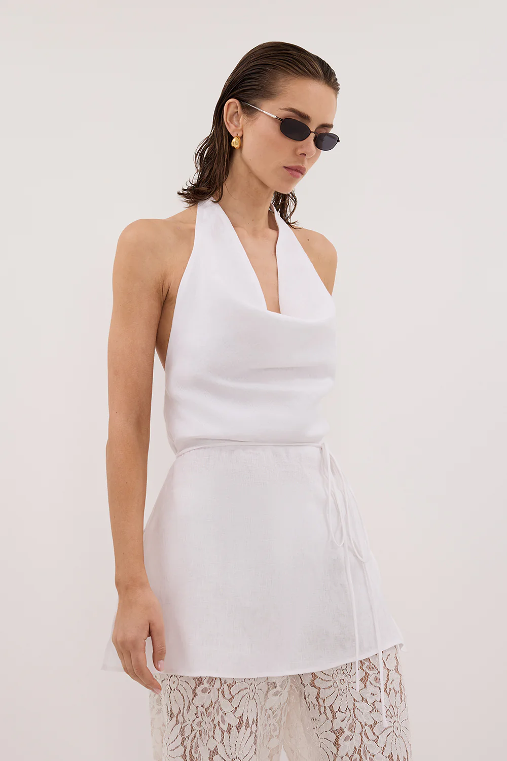 HAYLEE WHITE SLEEVELESS LINEN COWL TOP - Yukikoi