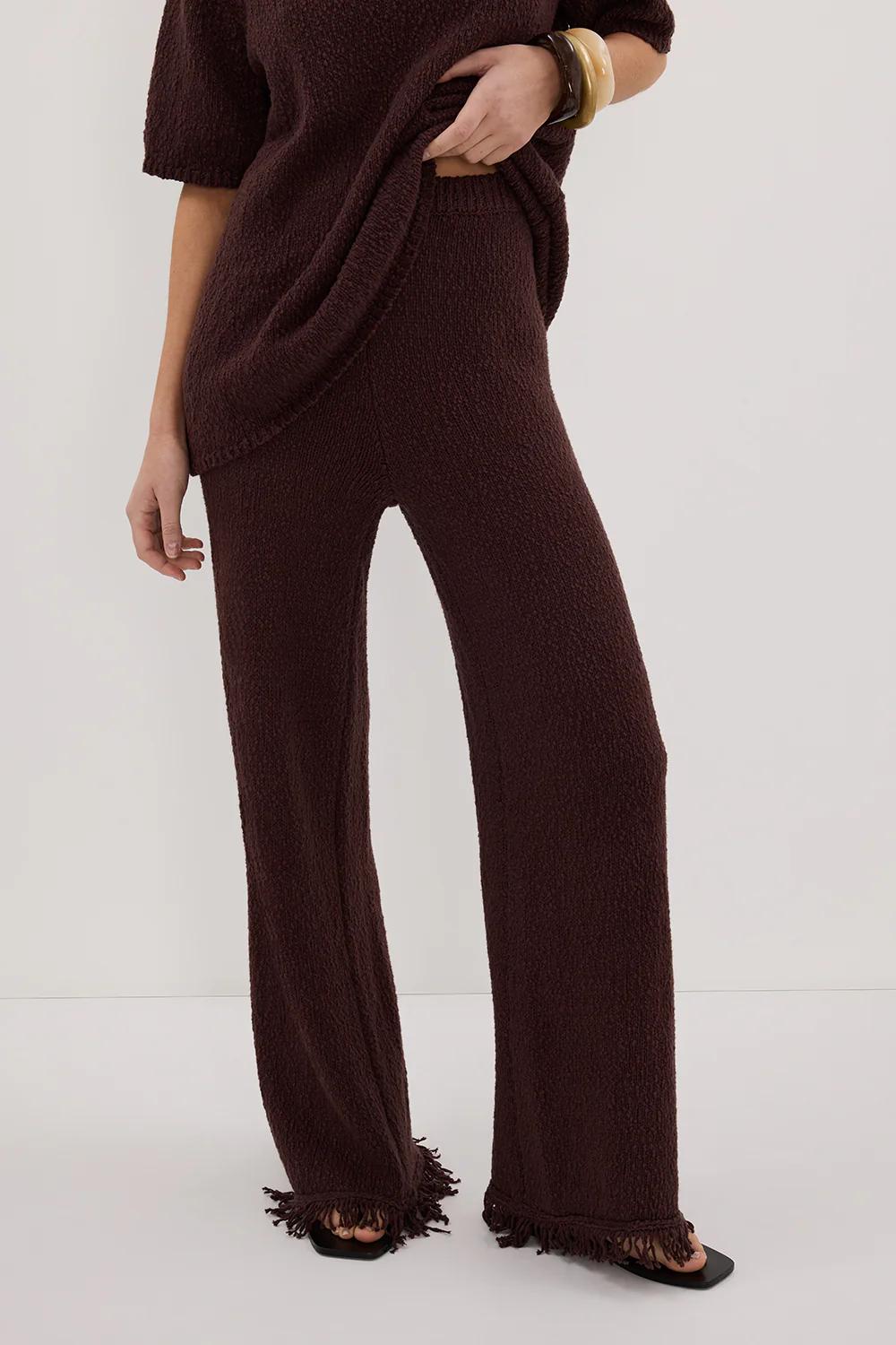 SUE CHOC FRINGE KNIT PANT - Yukikoi