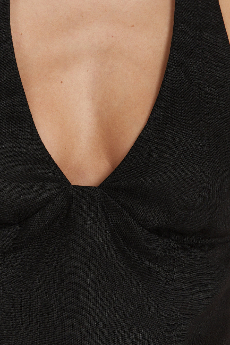 AUDREY BLACK LINEN HALTER TOP - Yukikoi