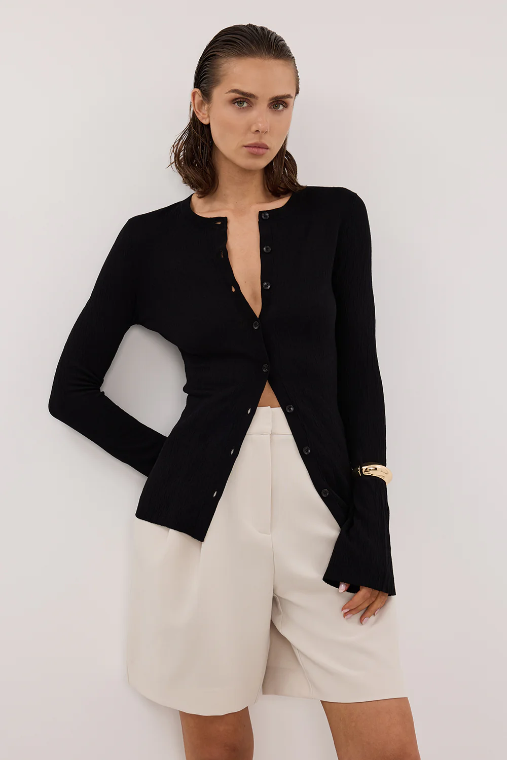 ALIAS BLACK LONG SLEEVE KNIT TOP - Yukikoi