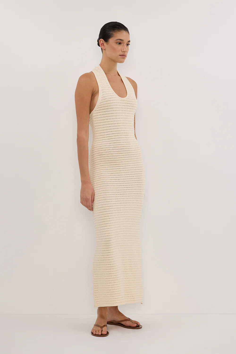 GINA CREAM HALTER CROCHET DRESS - Yukikoi