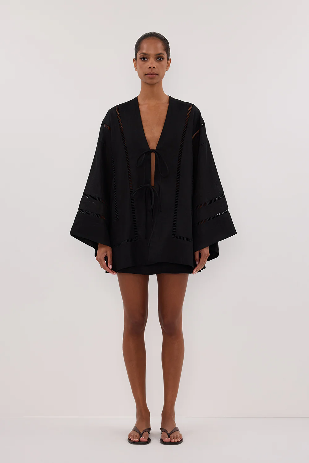 LINDSAY BLACK LINEN KIMONO TOP - Yukikoi