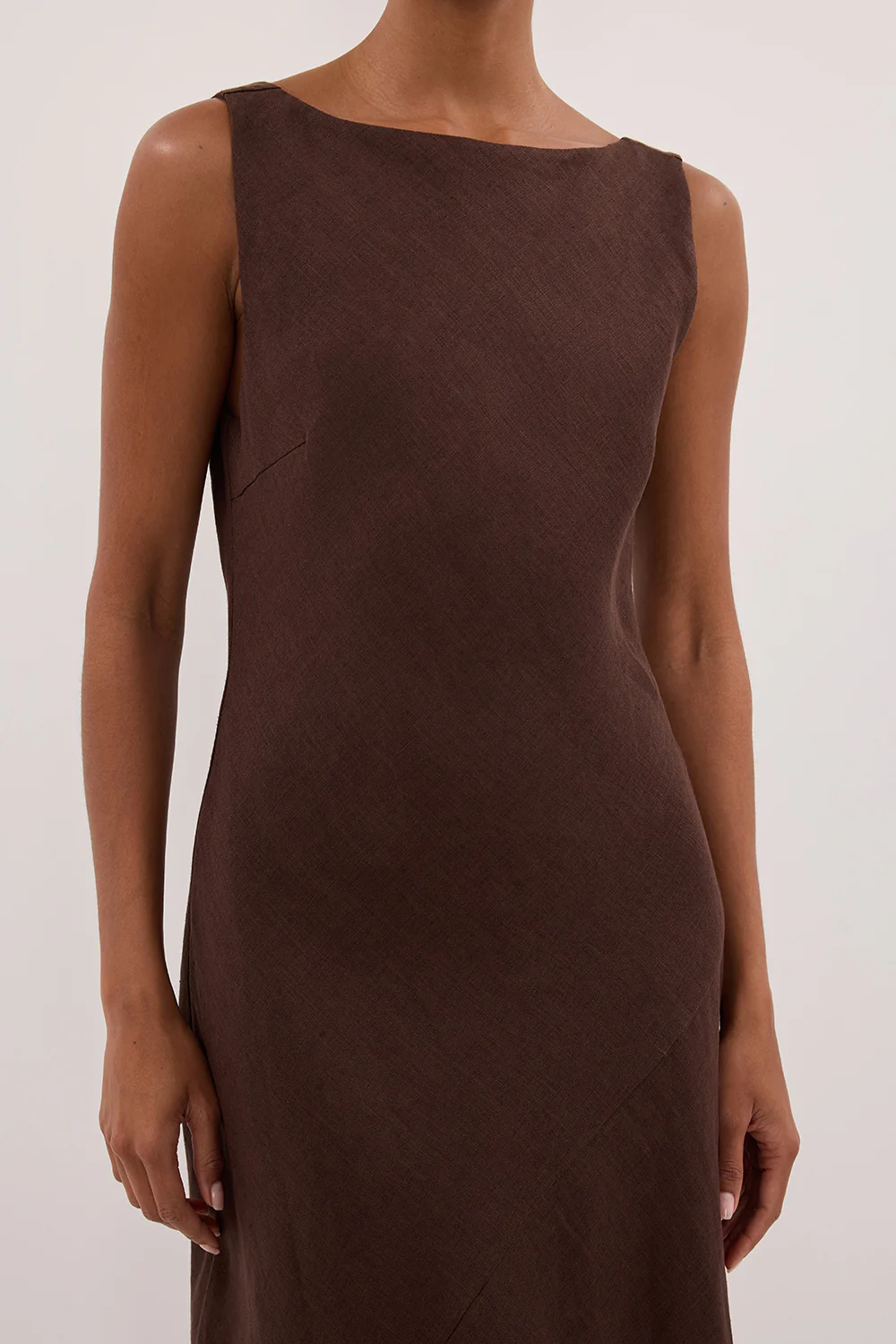 LACY COCOA SLEEVELESS LINEN MIDI DRESS - Yukikoi