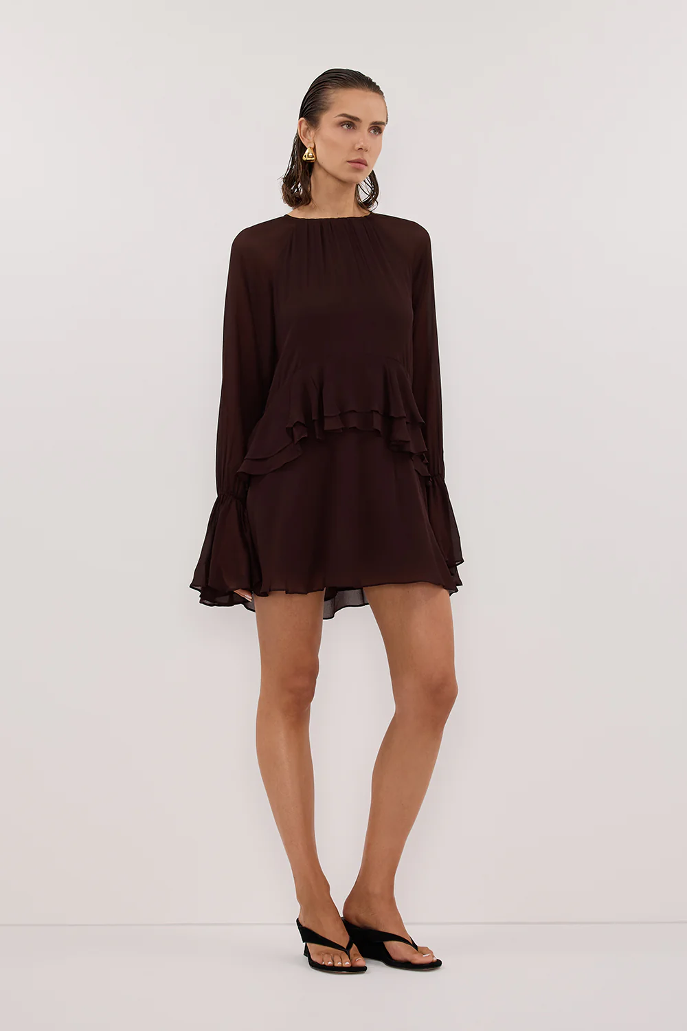 BODHI DARK CHOC LONG SLEEVE MINI DRESS - Yukikoi
