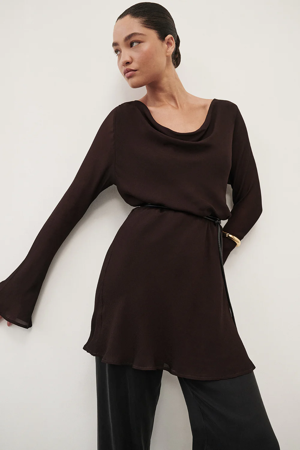 CORFU DARK CHOC SLEEVED MINI DRESS - Yukikoi