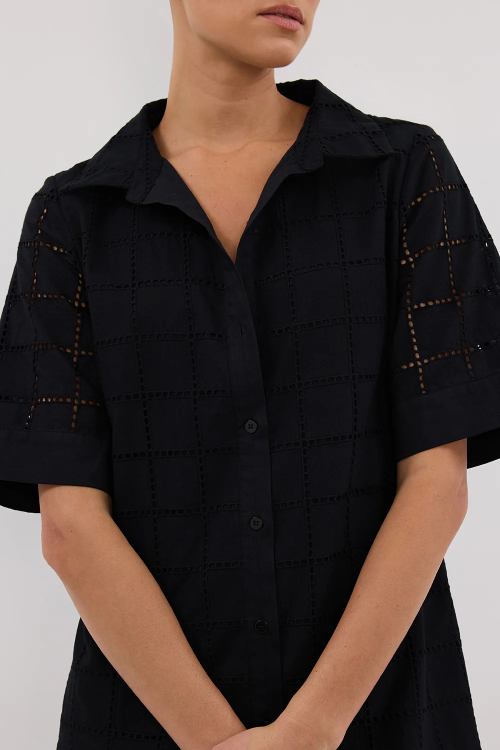 OWEN BLACK SLEEVED BRODERIE MINI DRESS - Yukikoi