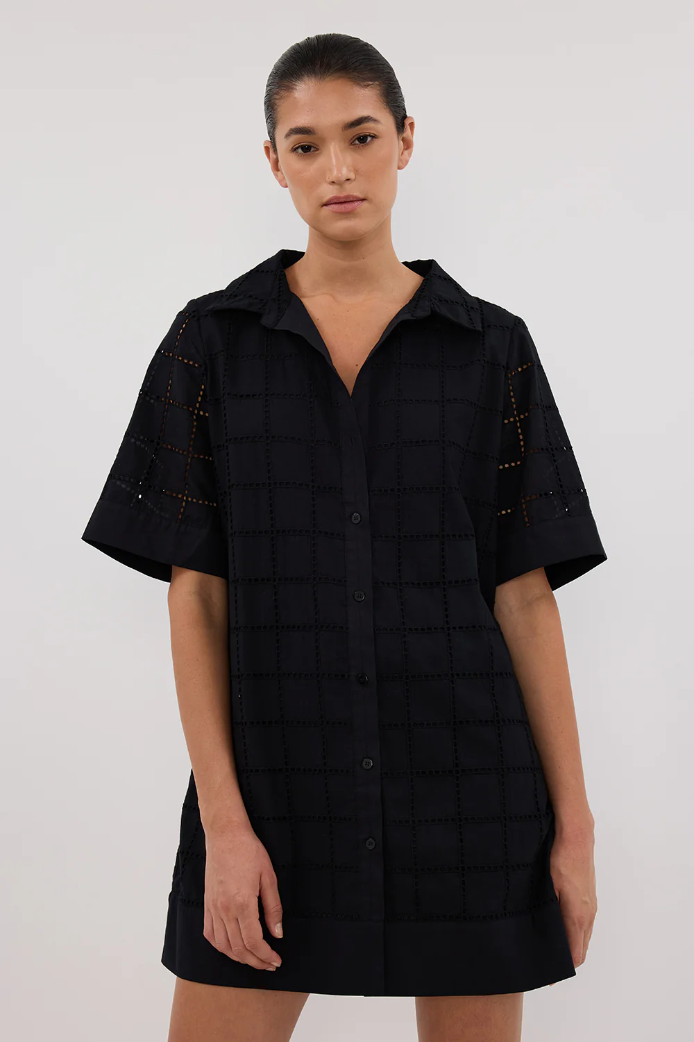 OWEN BLACK SLEEVED BRODERIE MINI DRESS - Yukikoi