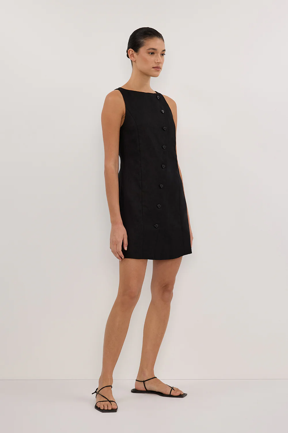 TOMMY BLACK LINEN MINI DRESS - Yukikoi