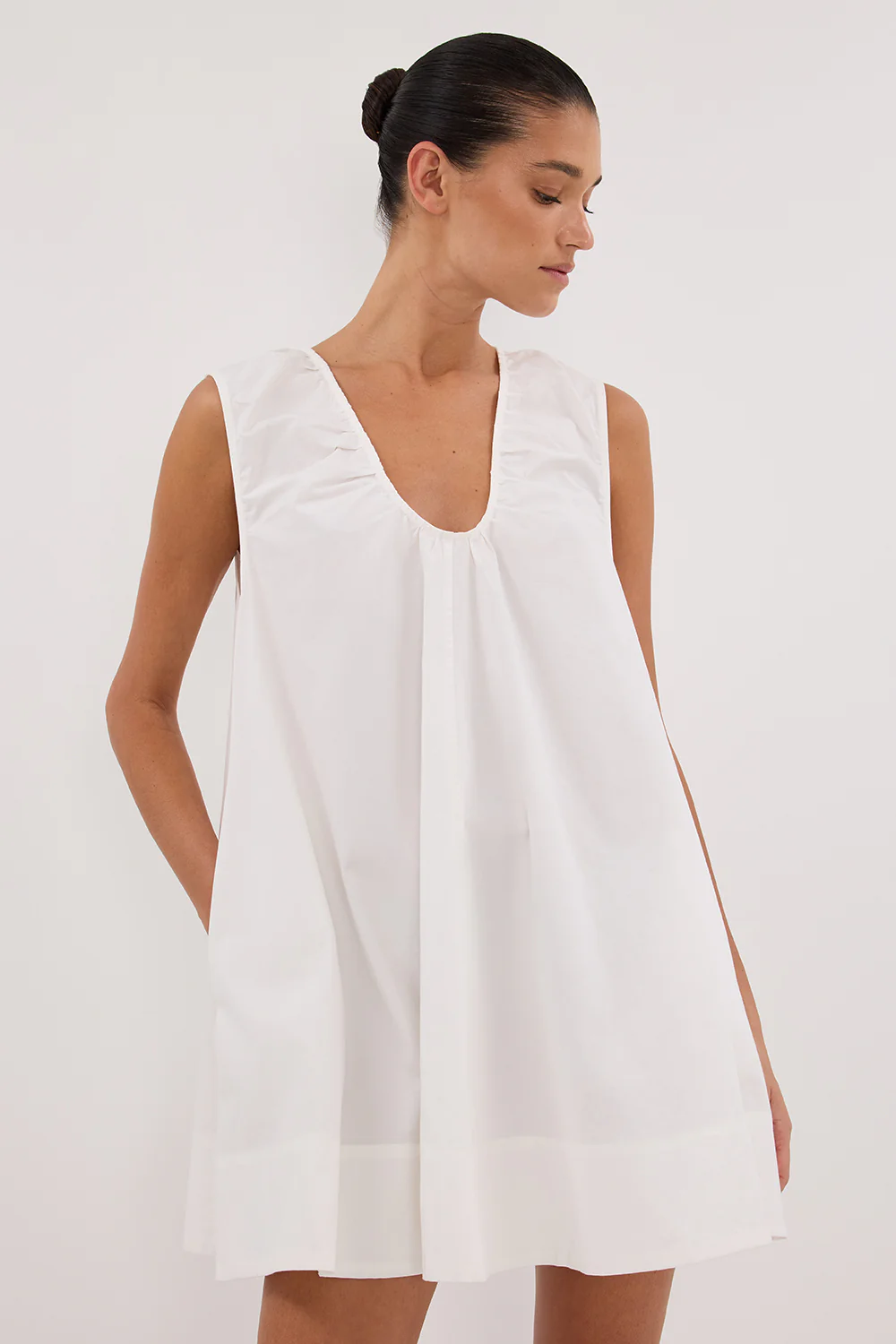 GABBY WHITE OVERSIZED COTTON MINI DRESS - Yukikoi