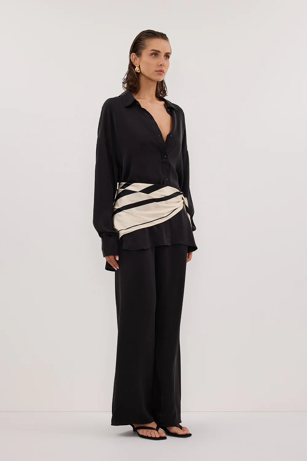 PERCY BLACK SILK LONG SLEEVE SHIRT - Yukikoi