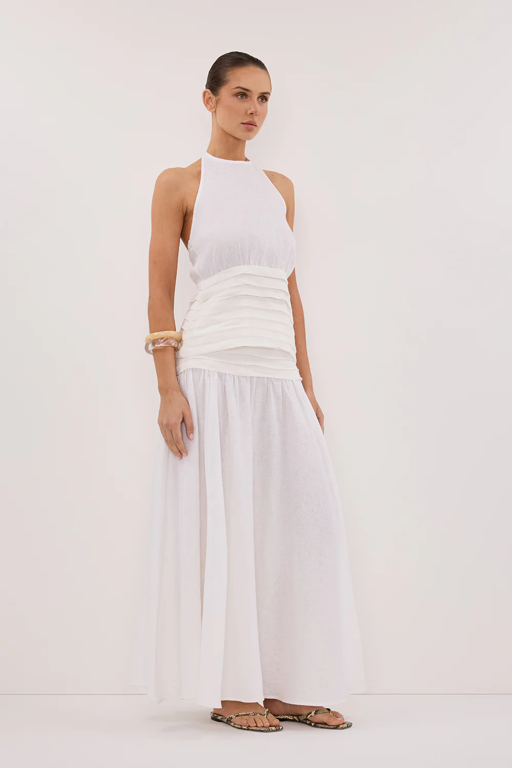 HALLIE WHITE LINEN MIDI SKIRT - Yukikoi