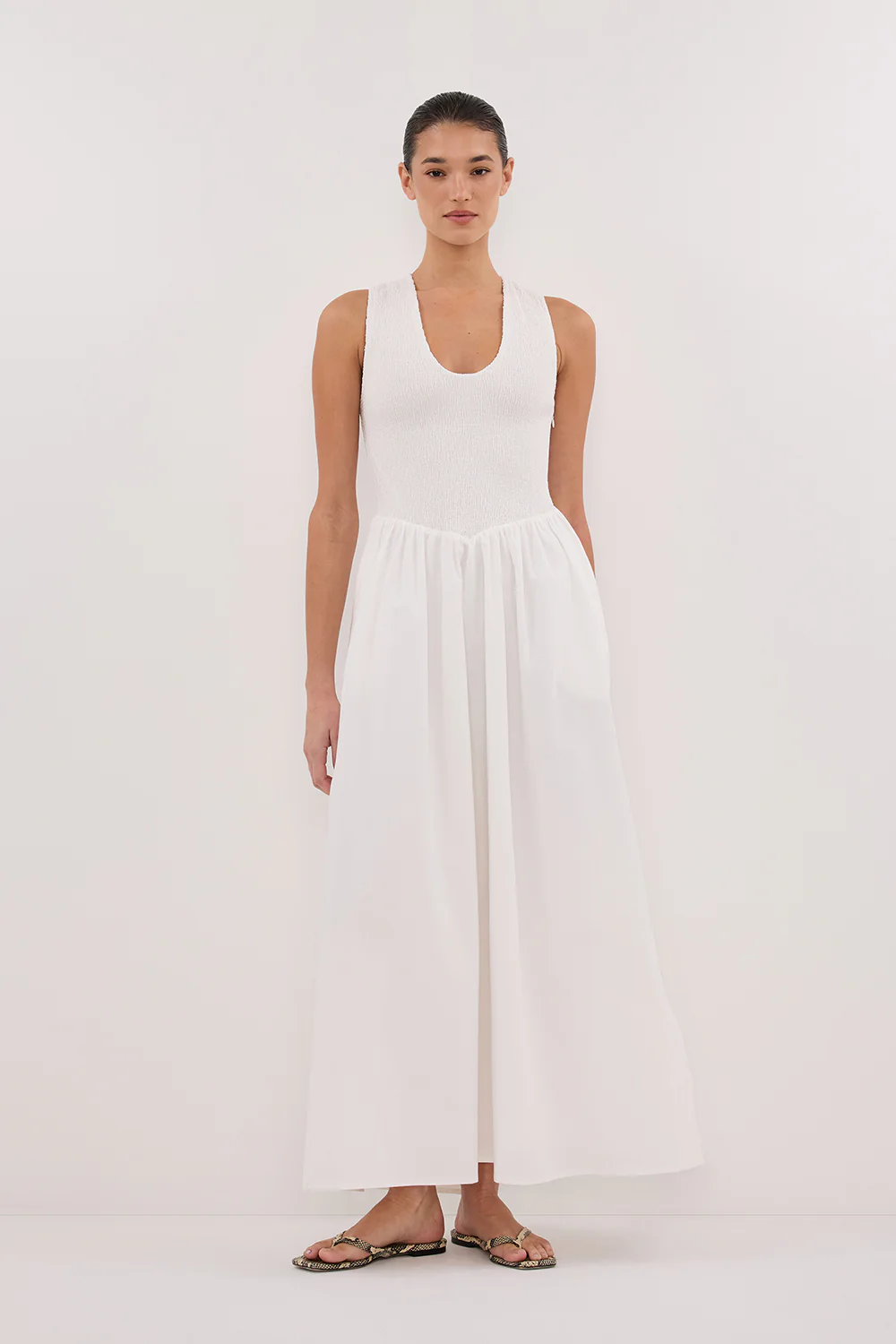 FLORENCE WHITE SLEEVELESS COTTON MIDI DRESS - Yukikoi