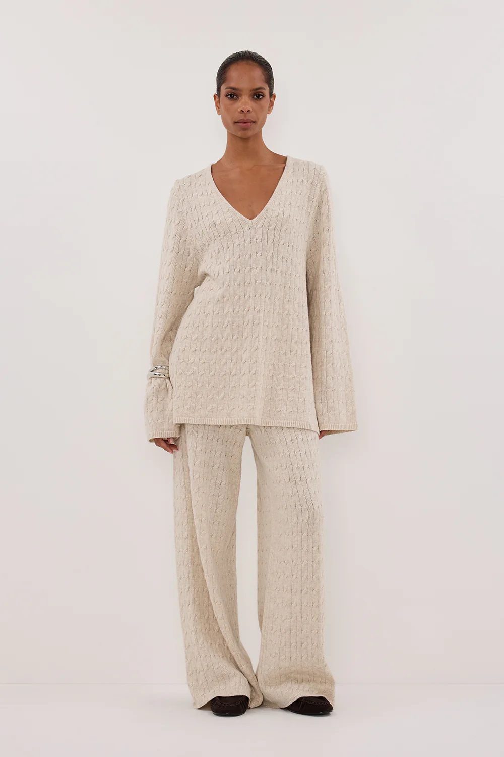 MAREN CHALK CABLE KNIT PANT - Yukikoi