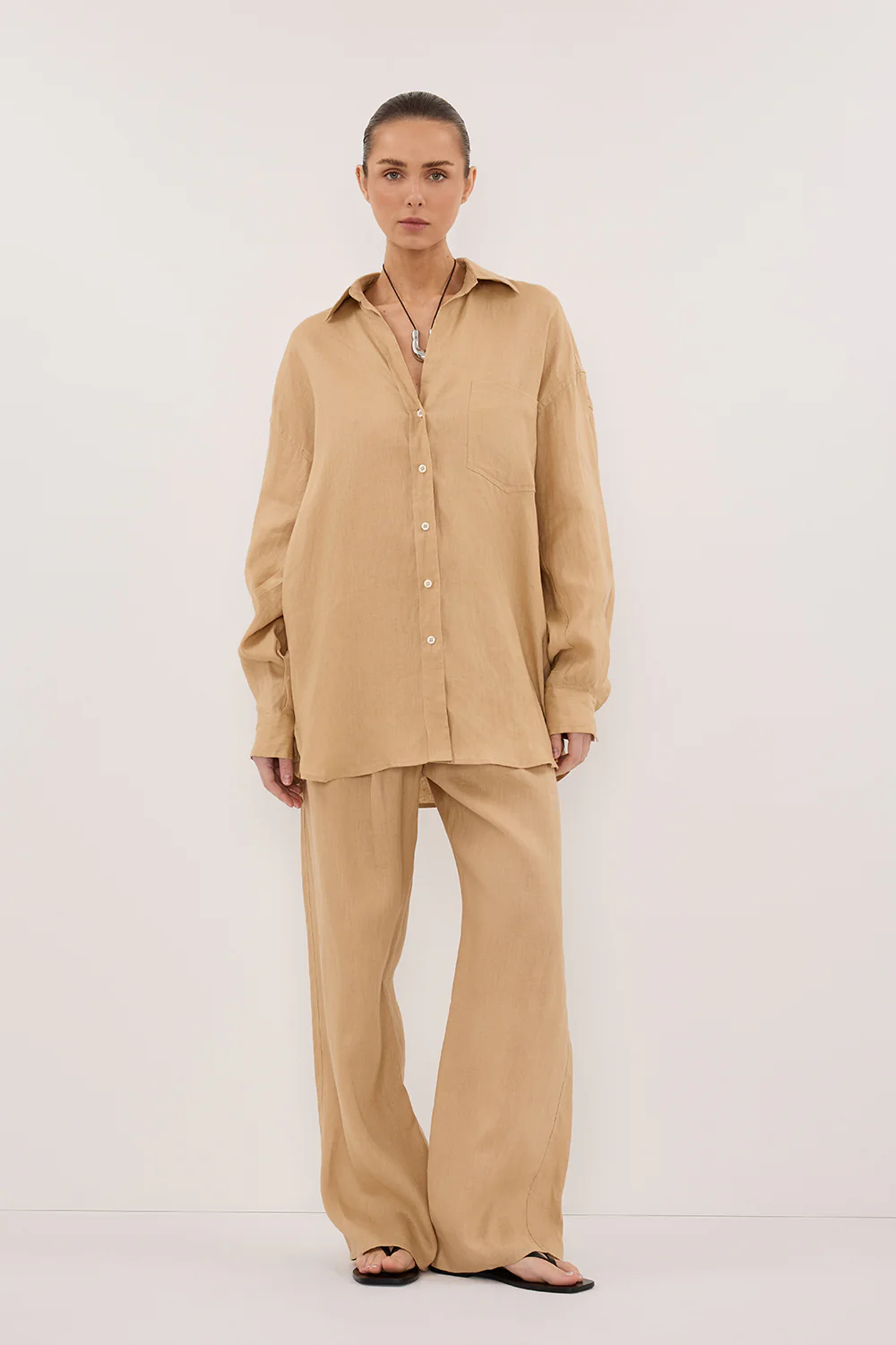 LUNE TAN OVERSIZED LINEN SHIRT - Yukikoi