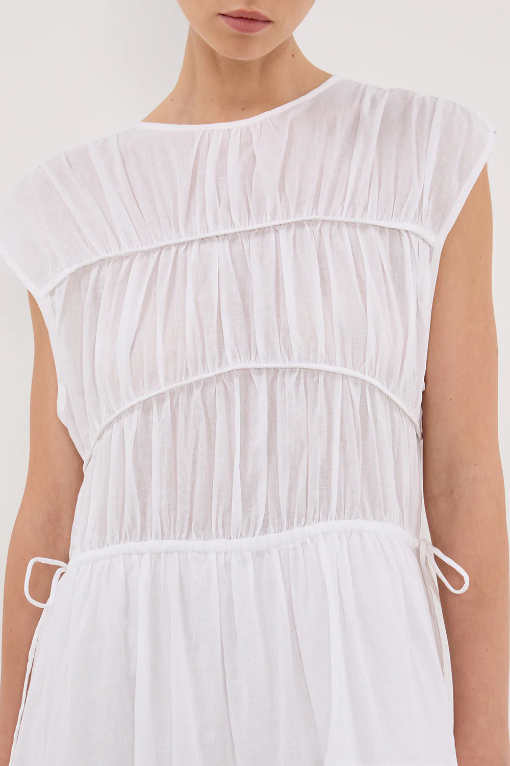 FLYNN WHITE LINEN BLEND MIDI DRESS - Yukikoi