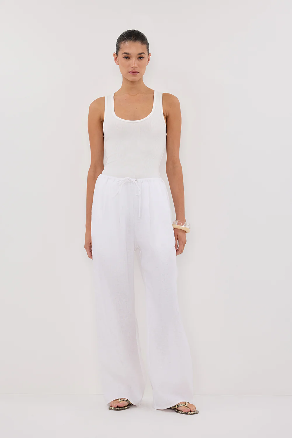 CARLA WHITE DRAWSTRING LINEN PANT - Yukikoi