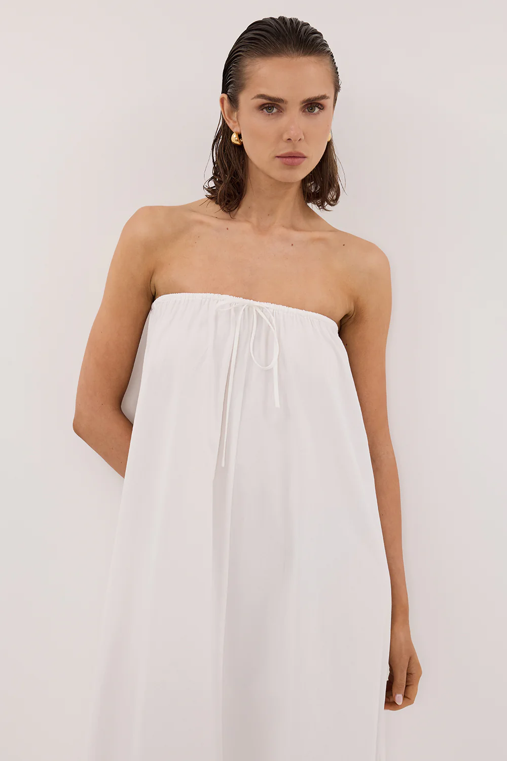 SOMMER WHITE STRAPLESS POPLIN MIDI DRESS - Yukikoi