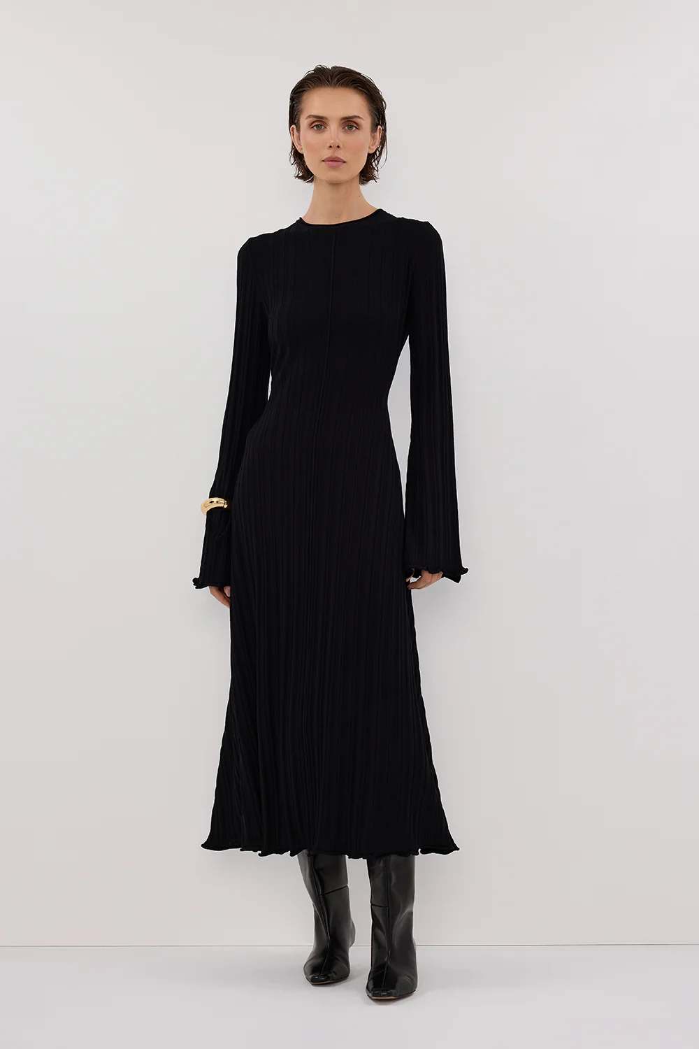 SYLVIA BLACK KNIT MIDI DRESS - Yukikoi