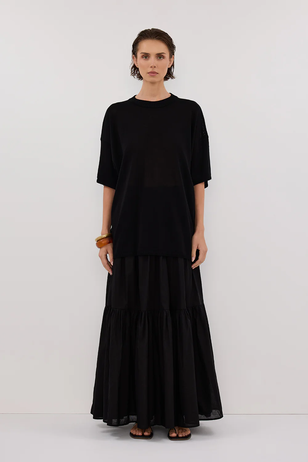 JACKI BLACK OVERSIZED KNIT TEE - Yukikoi