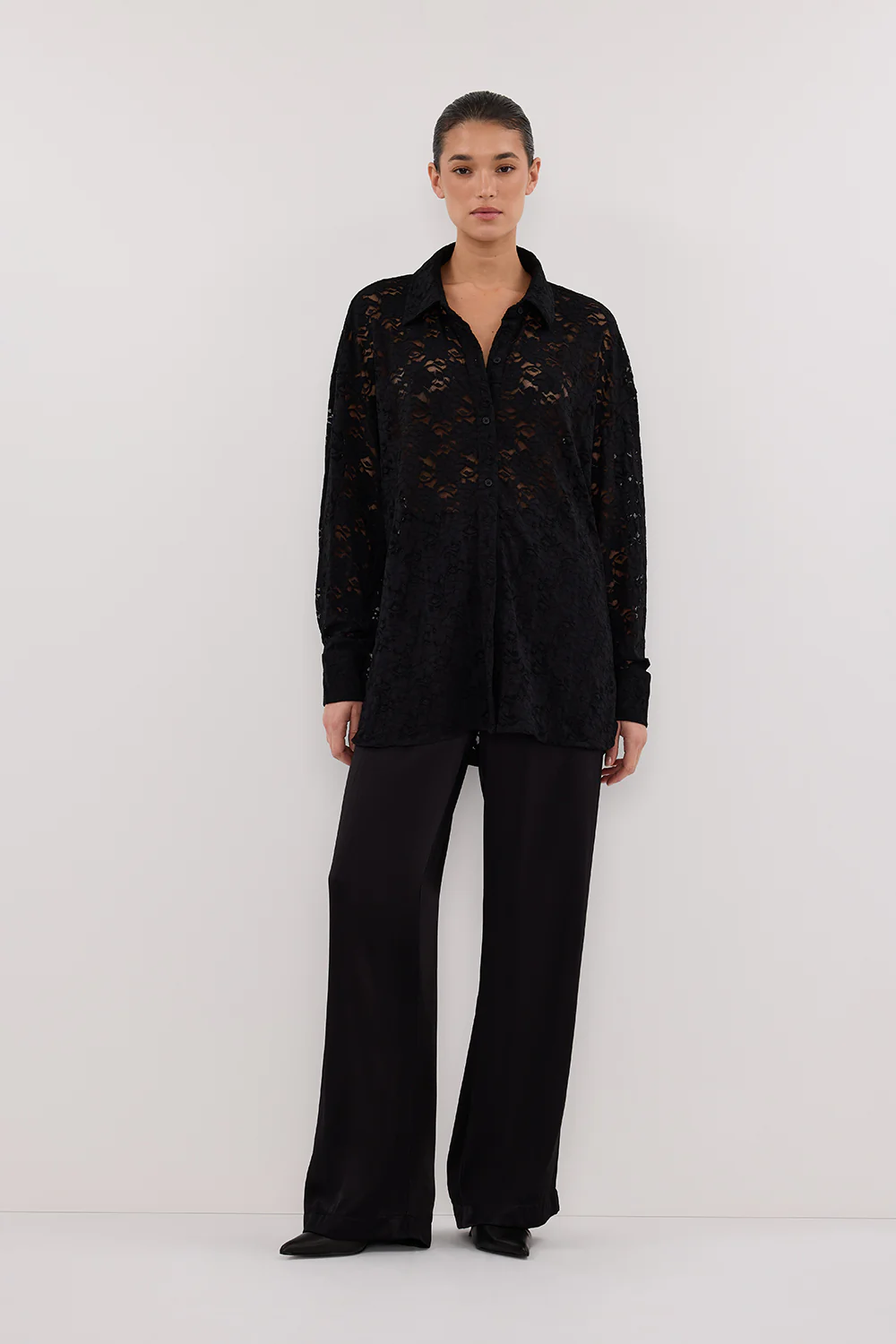 LOULA BLACK LACE LONG SLEEVE SHIRT - Yukikoi
