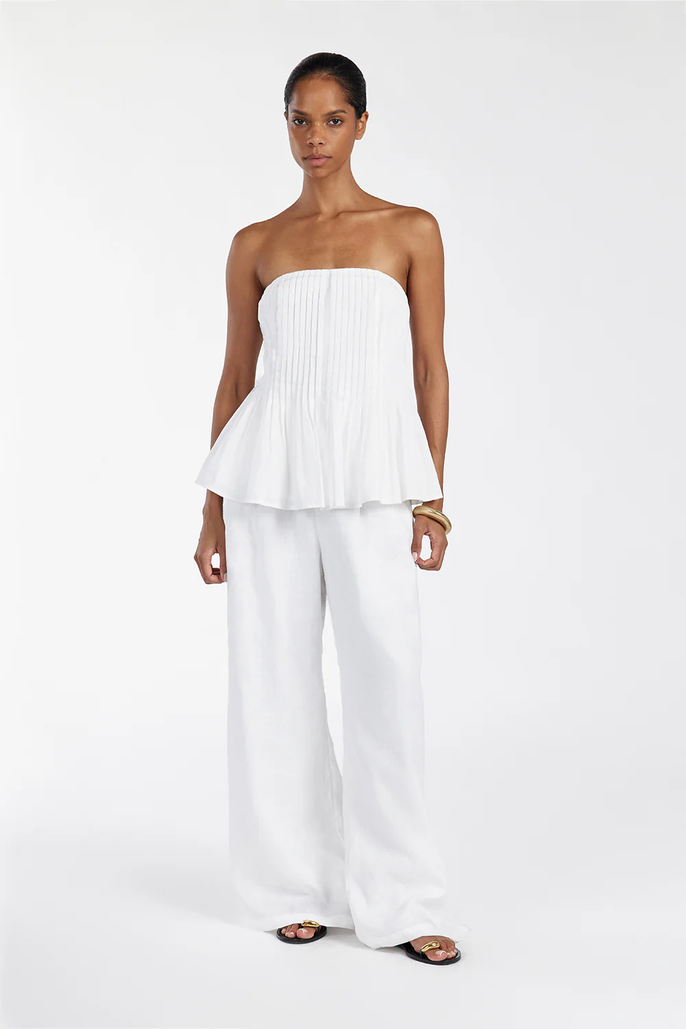 PAIGE WHITE LINEN BLEND STRAPLESS TOP - Yukikoi