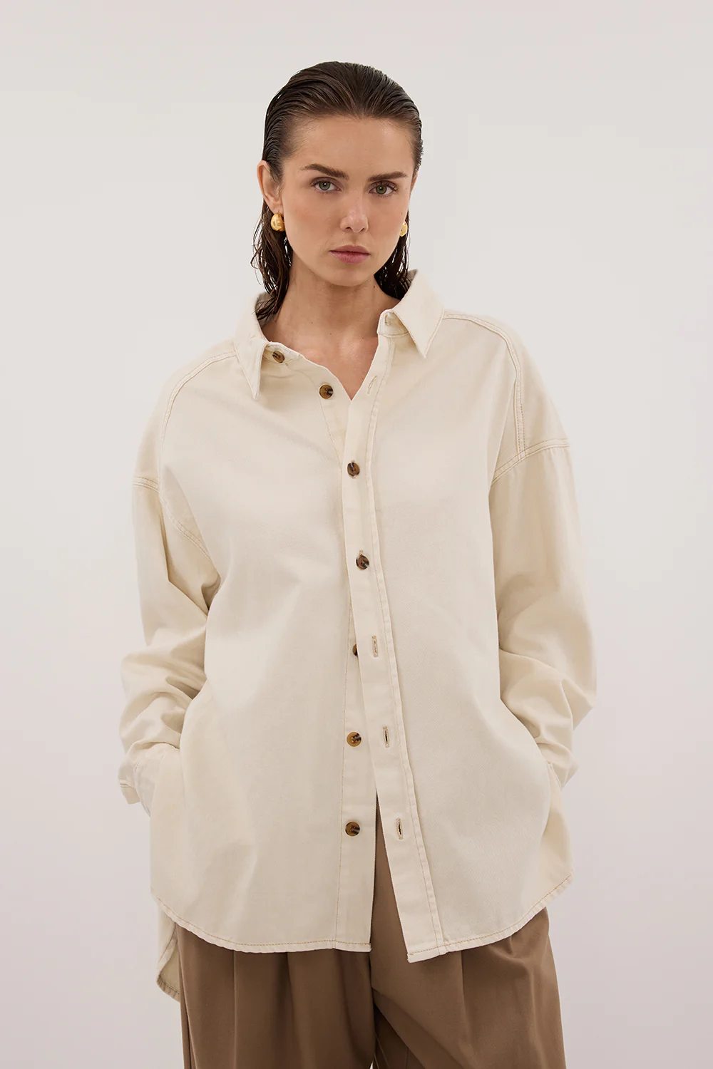 ASHTON NATURAL OVERSIZED DENIM SHIRT - Yukikoi