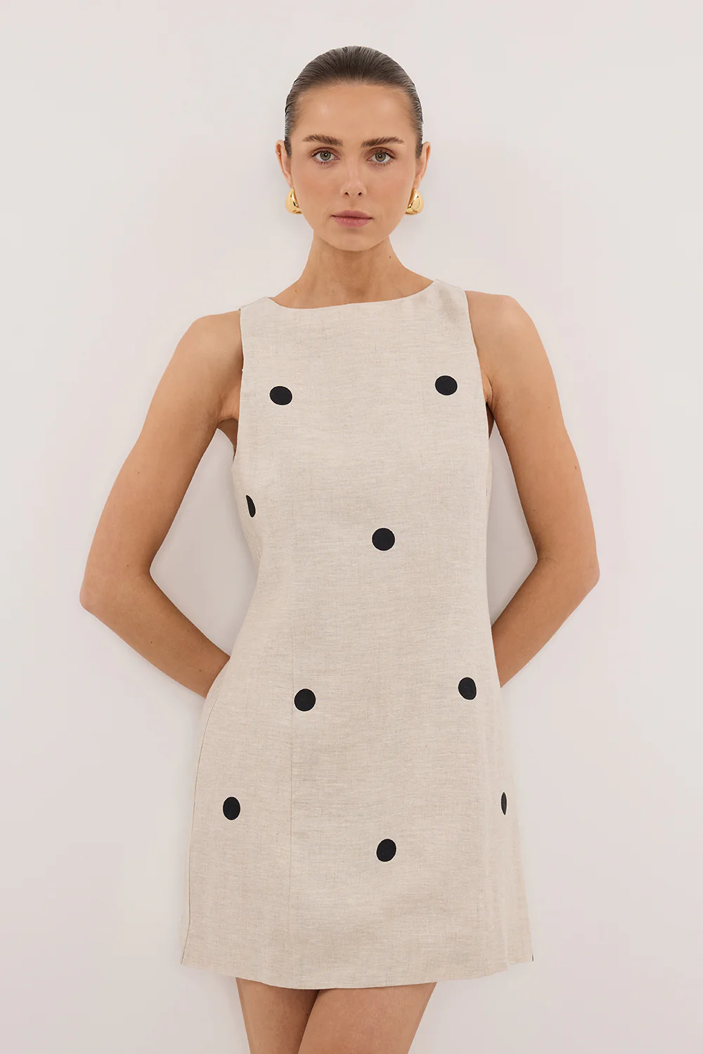 BEVERLY NATURAL SPOT LINEN MINI DRESS - Yukikoi