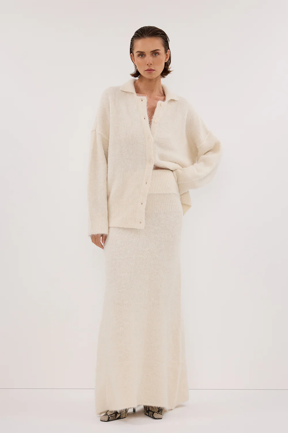 SALMA IVORY KNIT MAXI SKIRT - Yukikoi