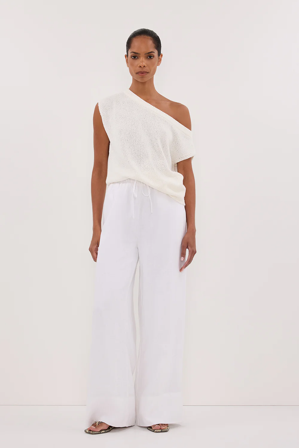 GINA WHITE LINEN ELASTIC WAIST PANT - Yukikoi