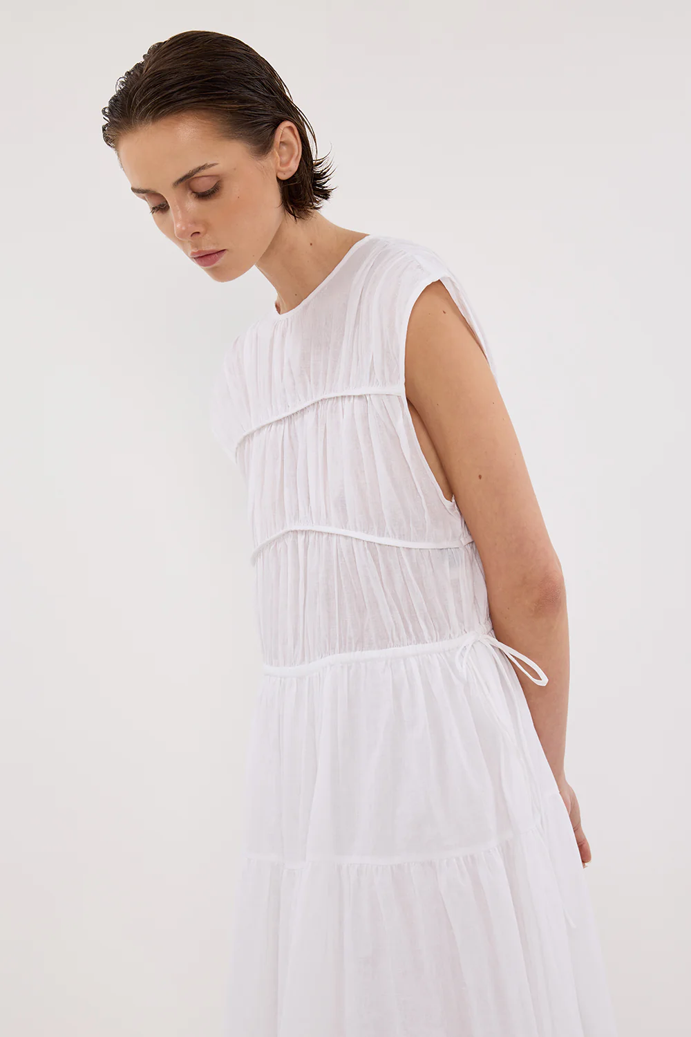FLYNN WHITE LINEN BLEND MIDI DRESS - Yukikoi