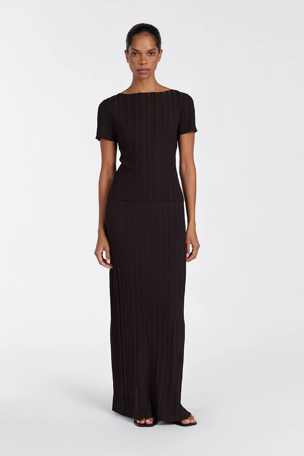 SYLVIA BITTER CHOC KNIT MIDI SKIRT - Yukikoi