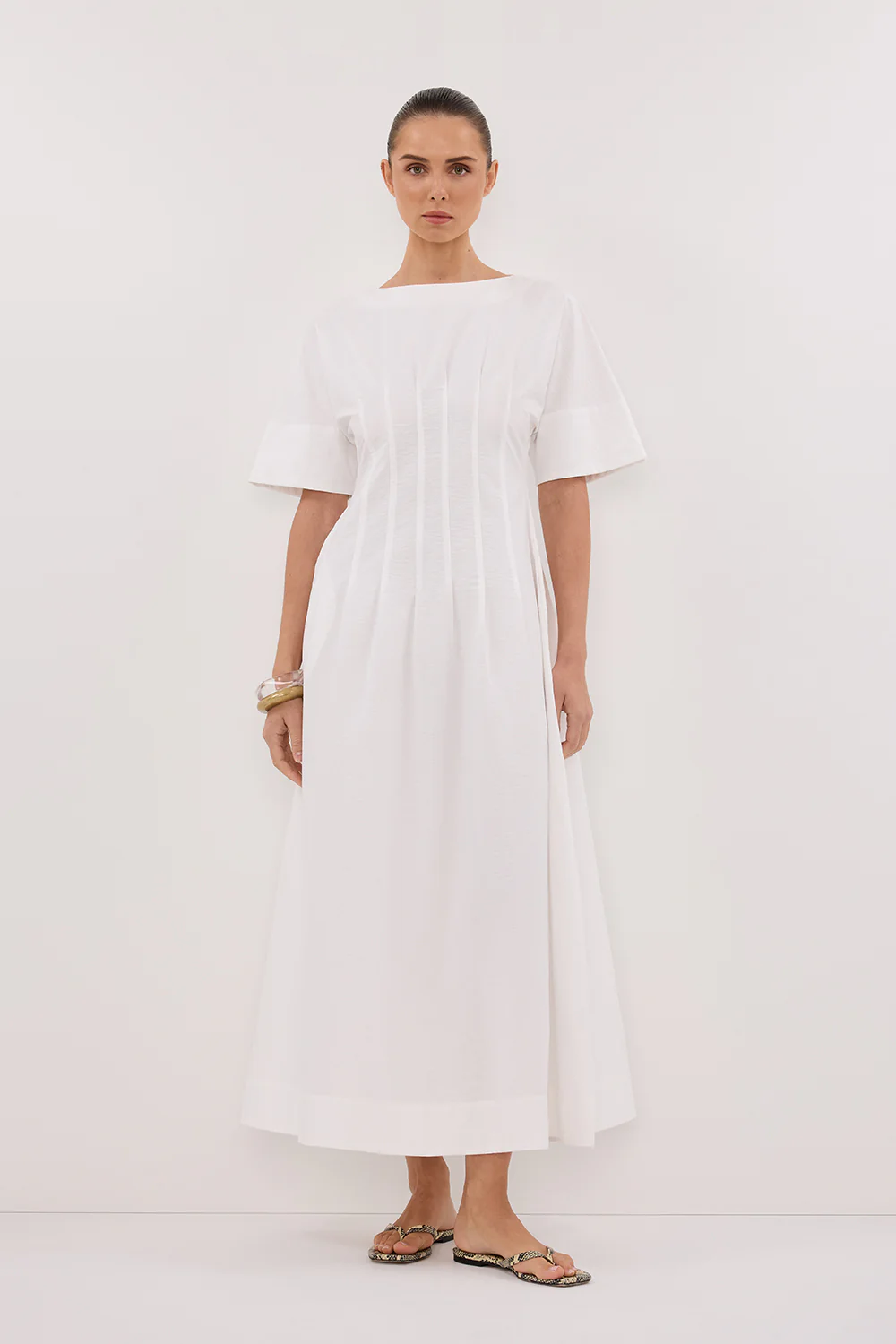 DAPHNE WHITE SLEEVED MIDI DRESS - Yukikoi