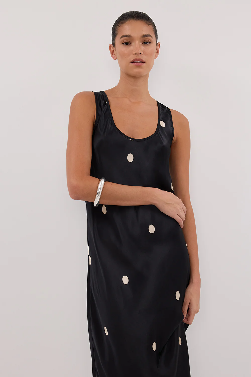 LAURA BLACK SPOT SILK MAXI DRESS - Yukikoi