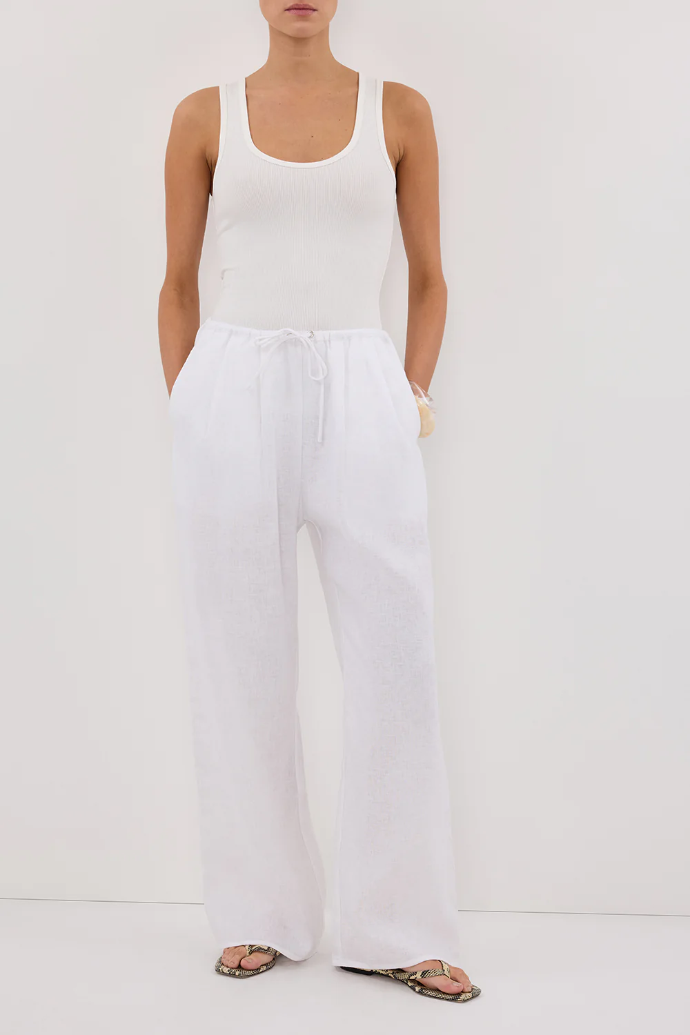 CARLA WHITE DRAWSTRING LINEN PANT - Yukikoi