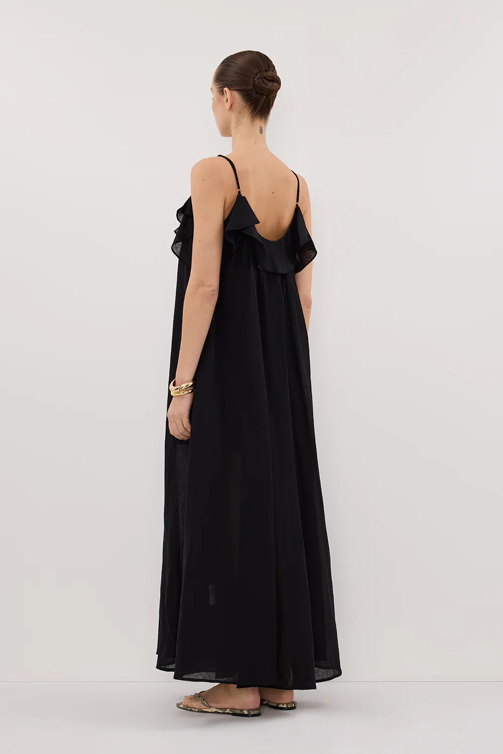 CAPRI BLACK LINEN BLEND MAXI DRESS - Yukikoi