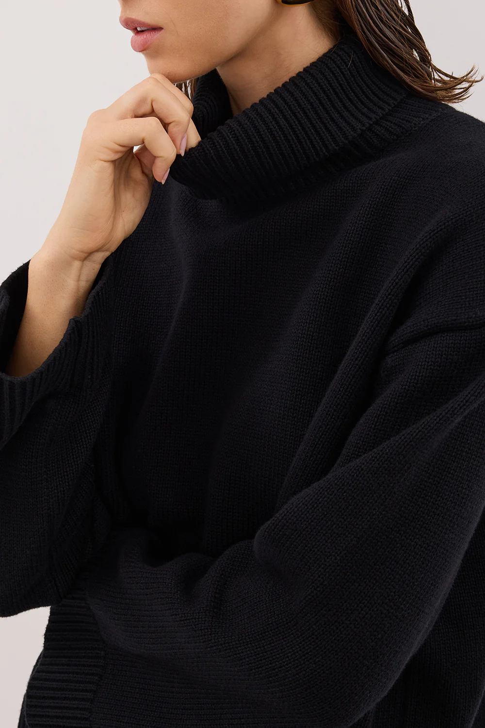 ELLA BLACK TURNBACK NECK KNIT JUMPER - Yukikoi