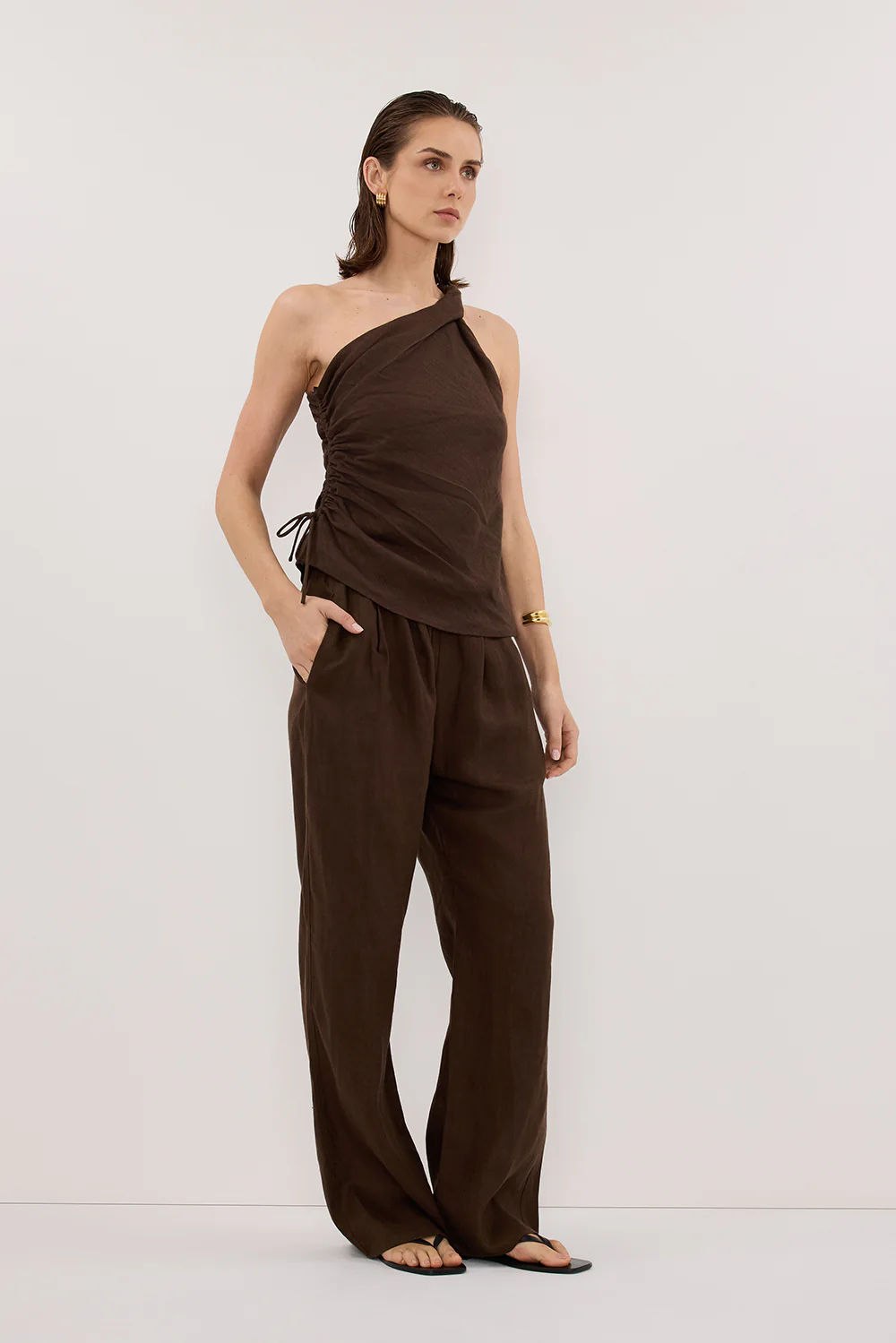 FINNY BITTER CHOC LINEN TOP - Yukikoi