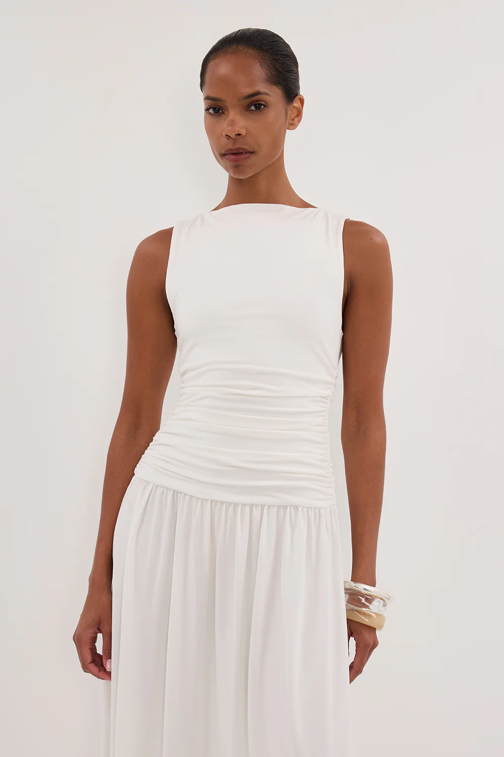 MEG OFF WHITE SLEEVELESS KNIT MIDI DRESS - Yukikoi