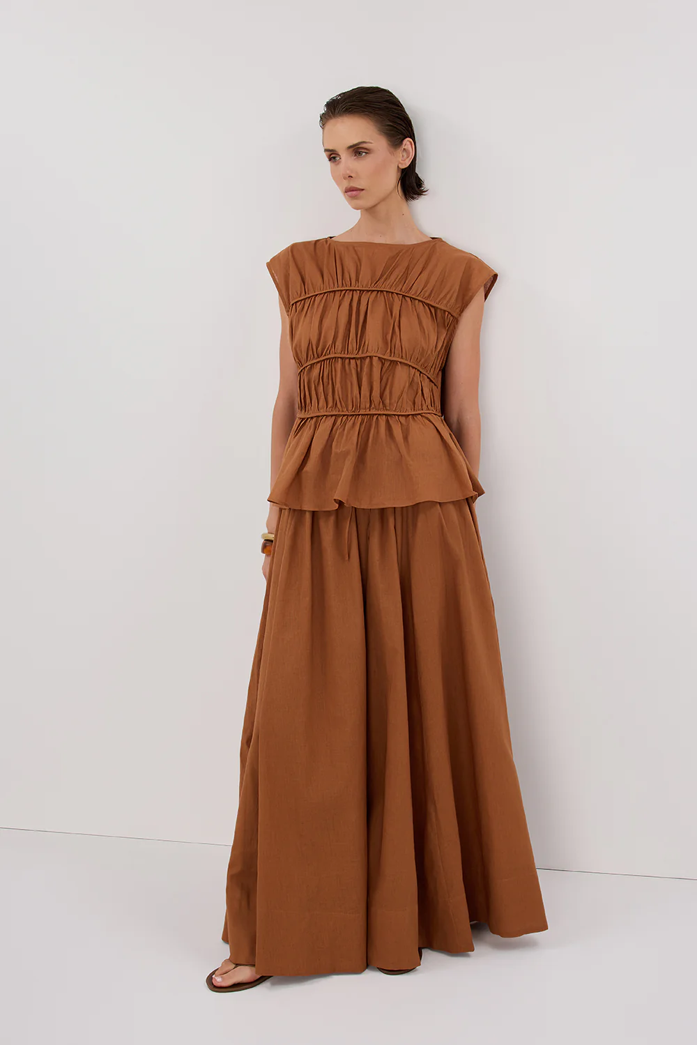 FLYNN RUST LINEN BLEND TIE MAXI SKIRT - Yukikoi