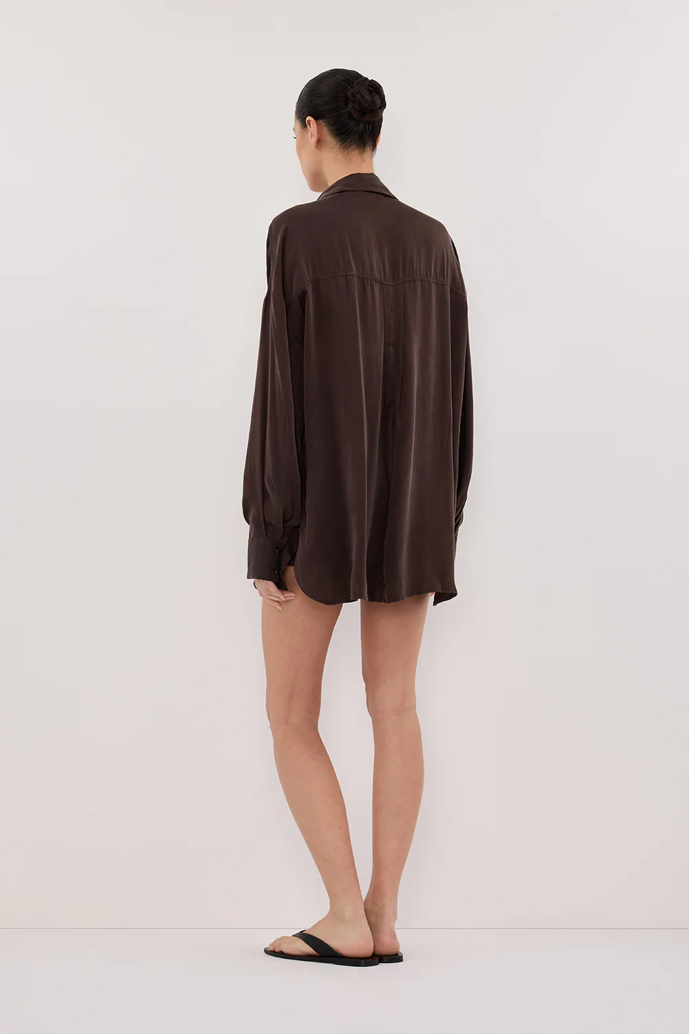 PERCY CHOC SILK LONG SLEEVE SHIRT - Yukikoi