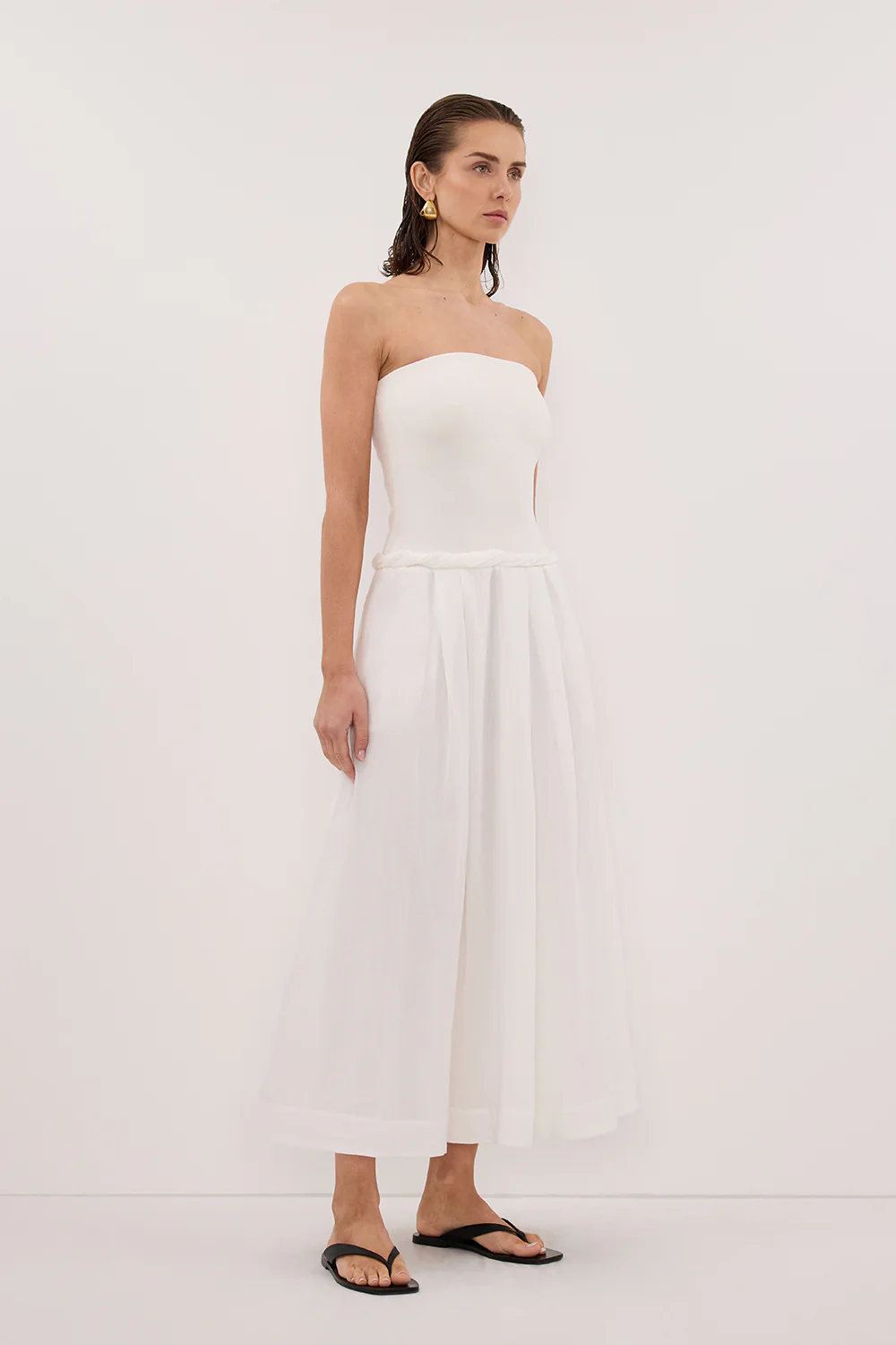COCO WHITE STRAPLESS HYRBID MIDI DRESS - Yukikoi