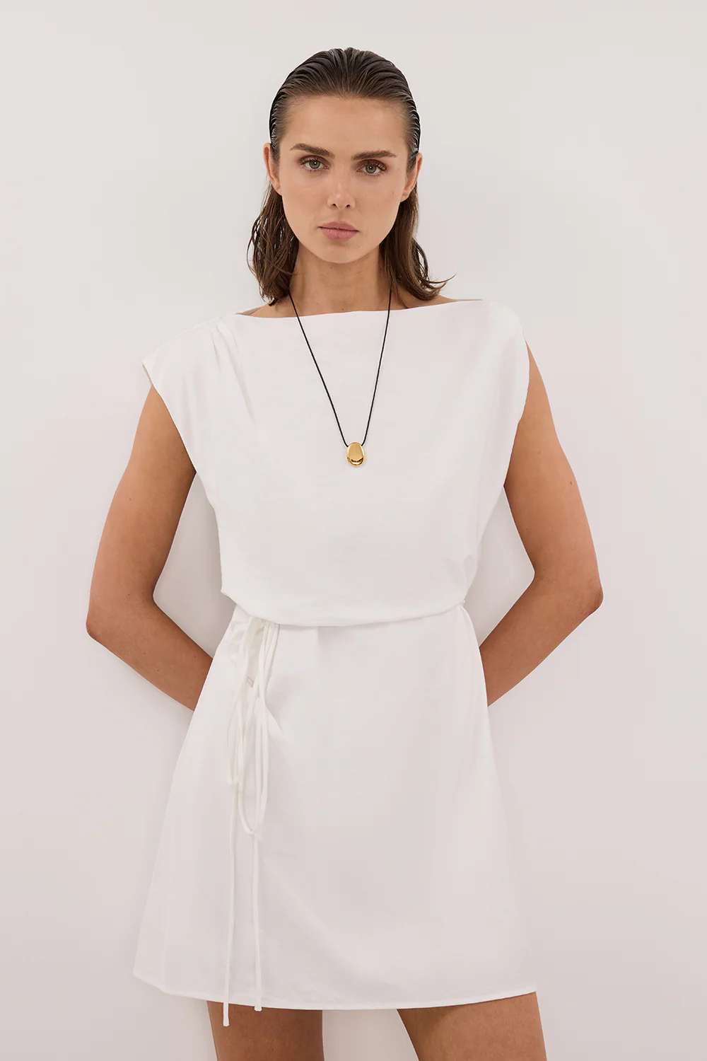 MARMO WHITE DRAPED MINI DRESS - Yukikoi