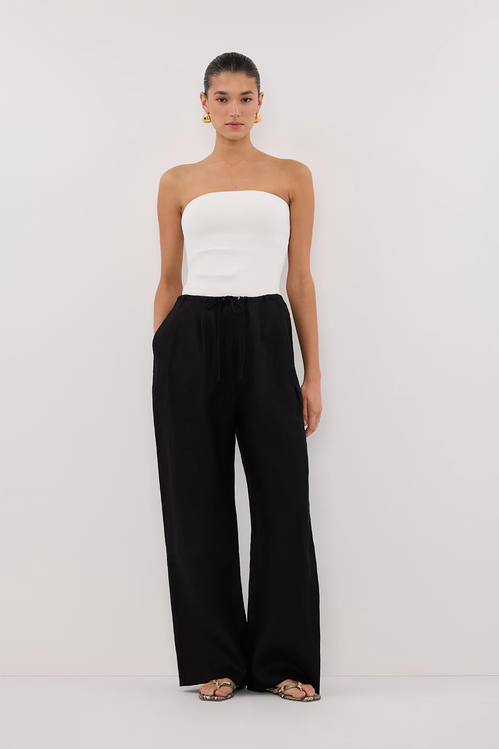 CARLA BLACK DRAWSTRING LINEN PANT - Yukikoi