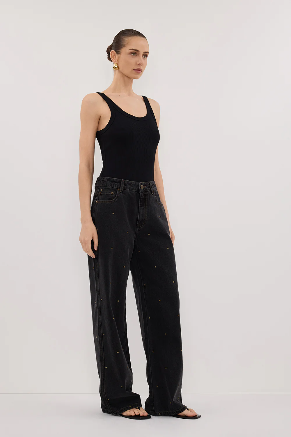 REAGAN 2.0 BLACK RINSE EYELET SLOUCHY JEAN - Yukikoi