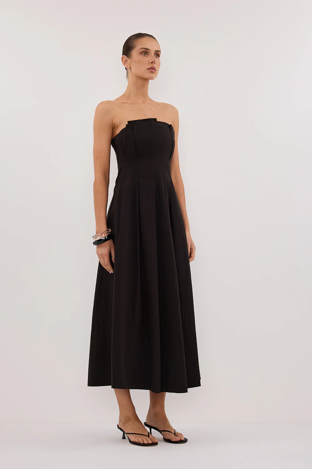 LILLY BLACK COTTON STRAPLESS MIDI DRESS - Yukikoi