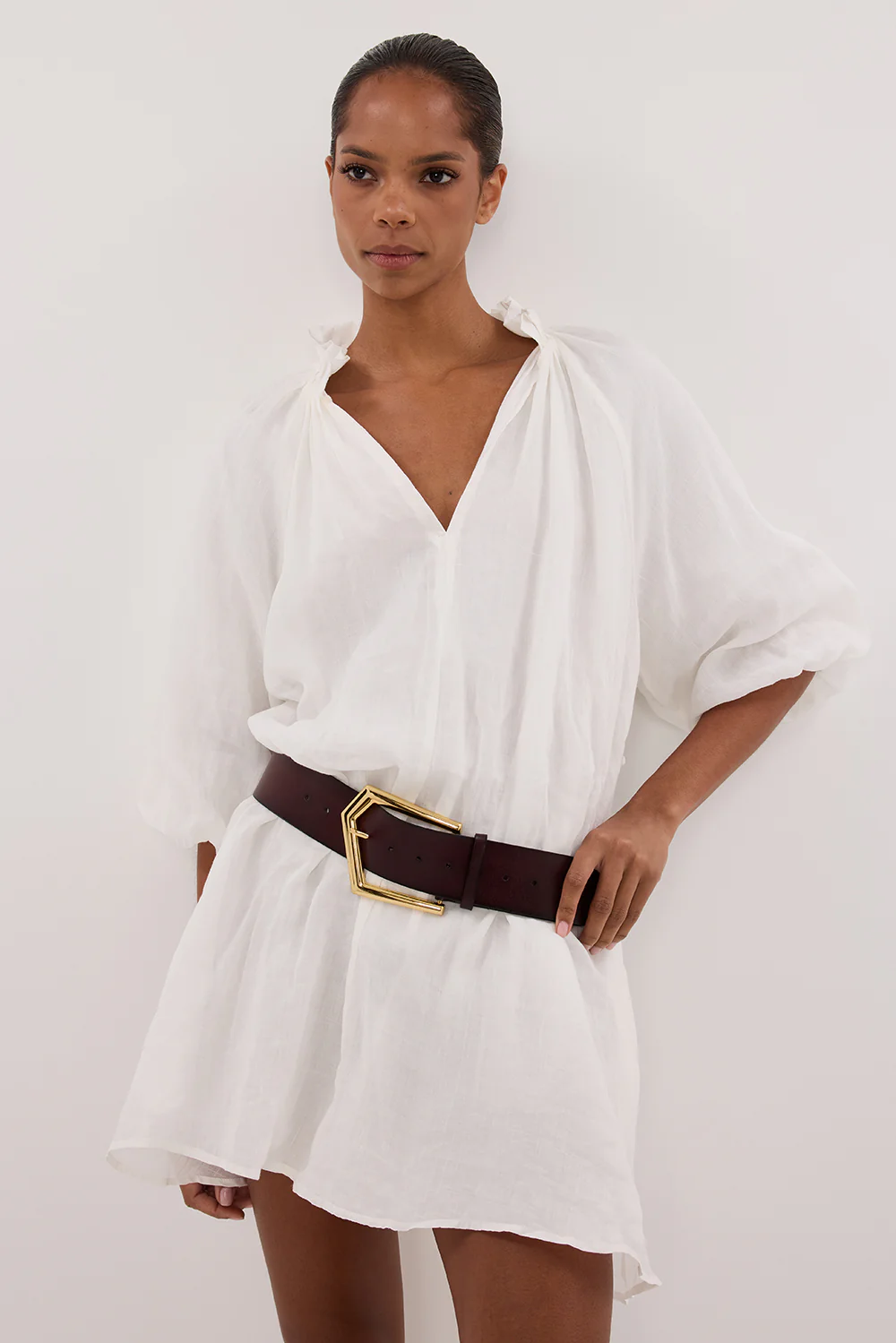 ELLIE WHITE RAMIE SMOCK DRESS - Yukikoi